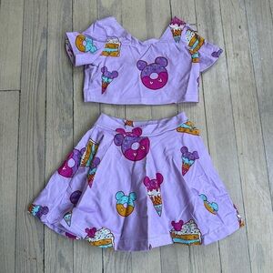 WILD RICH KIDS Girl's Disney Mickey Ice Cream Donut Top & Skirt Matching Set